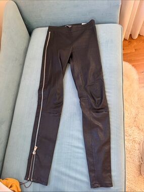 Vince black Leather Moto Leggings with Side Zipper
